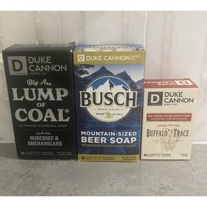 Lot of 3 Duke Cannon Big Ass Lump of Coal, Busch, Buffalo Trace Soap Bars